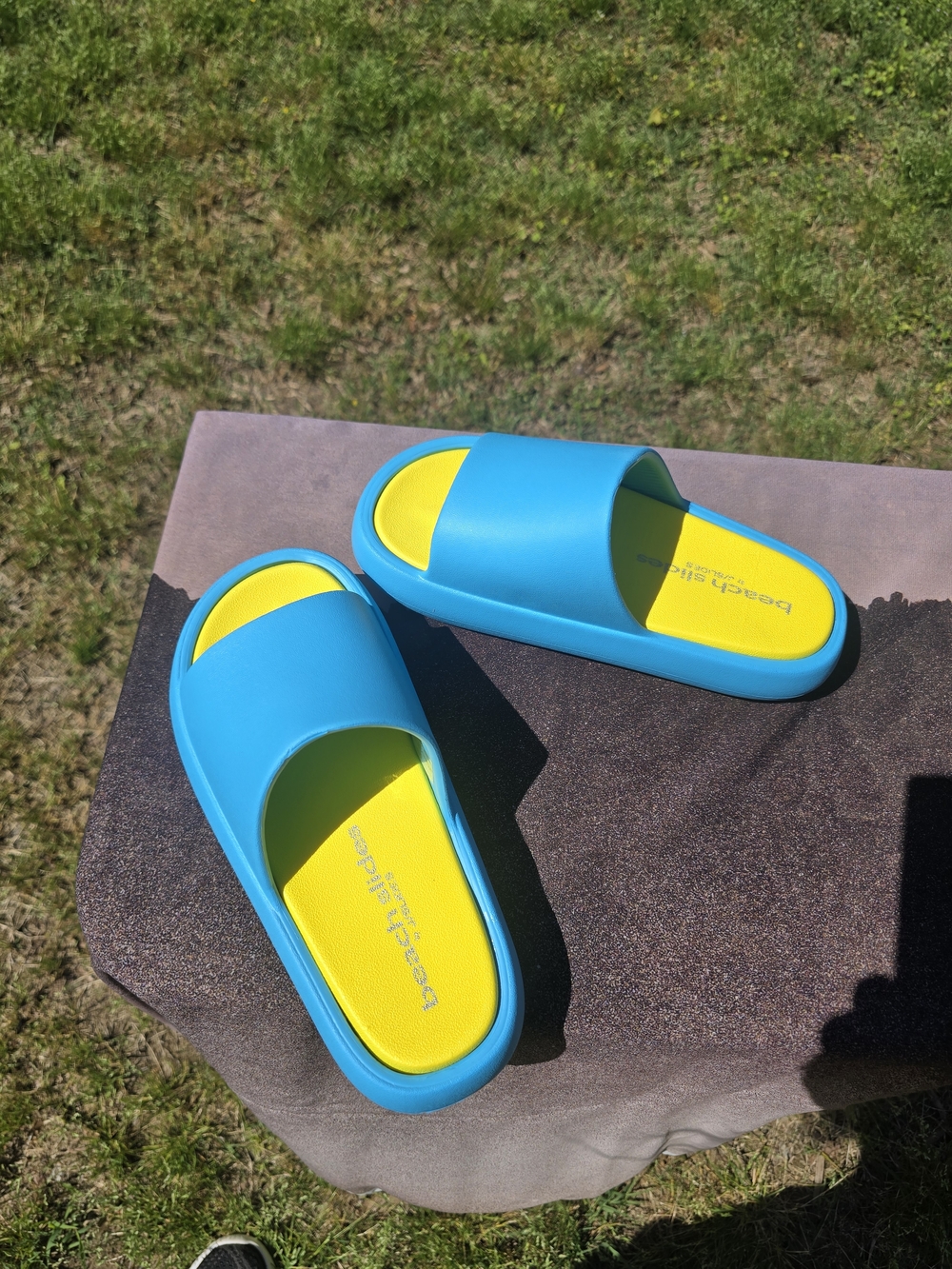 J Slides Blue and Yellow Slide Sandals